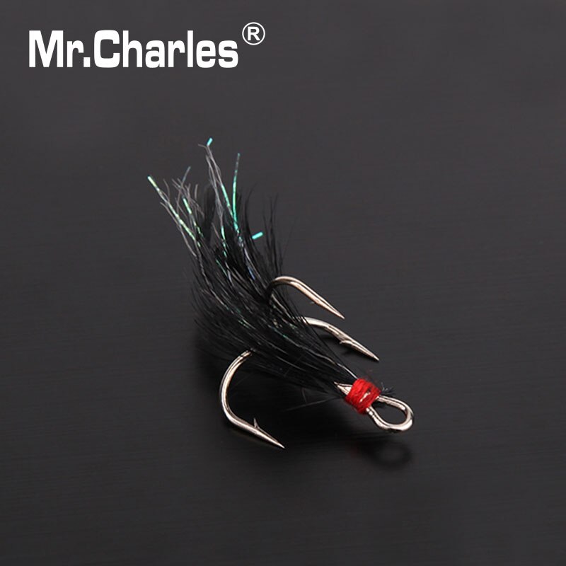 Mr.Charles 35647-검은 깃털 트레블 후크 2 /4 6 8  큰 피쉬 루어 낚시 태클 낚시 도구에 충분한 강도